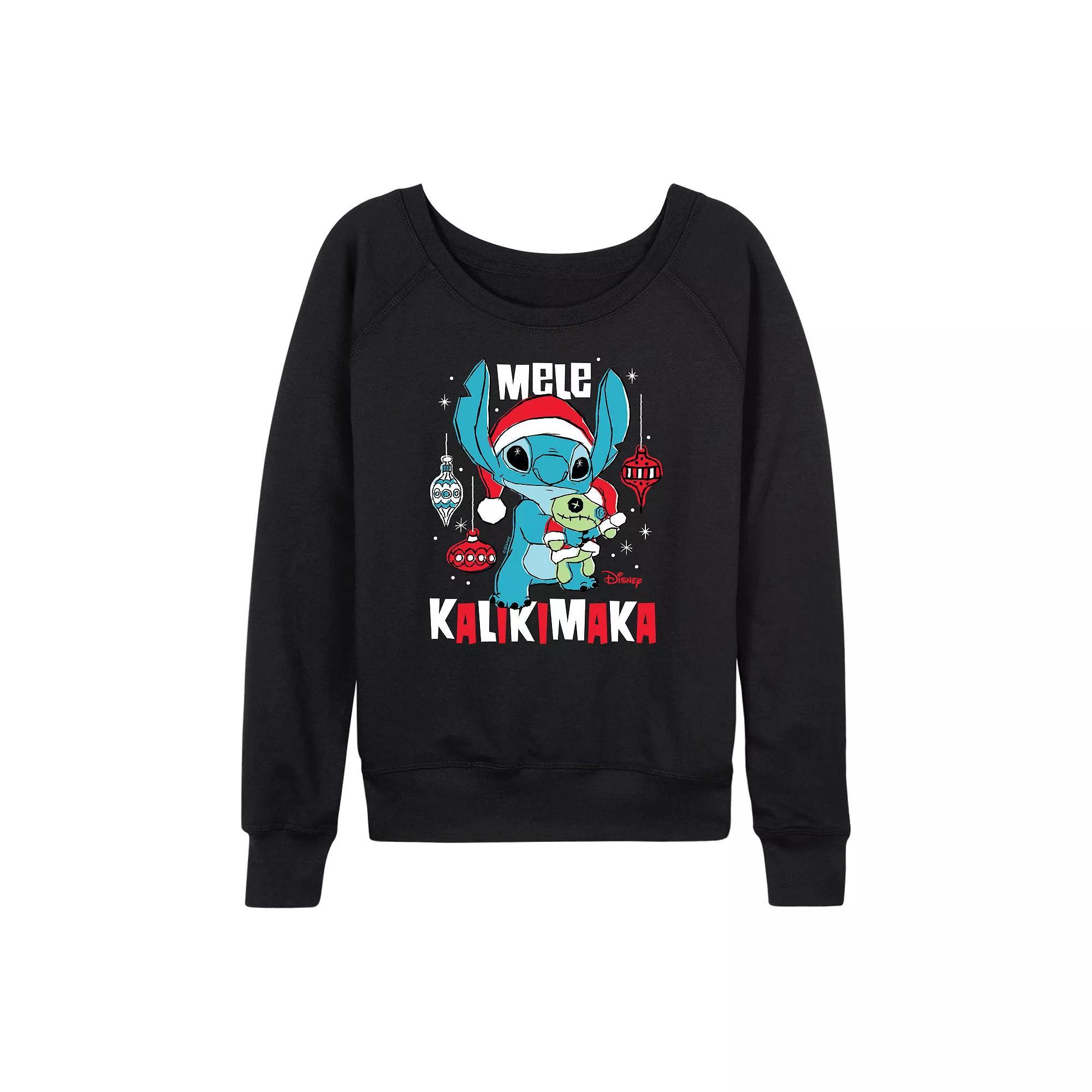 Disney's Lilo & Stitch Women's Mele Kalikimaka French Terry Long Sleeve Tee, Size: Large, Black Product Image