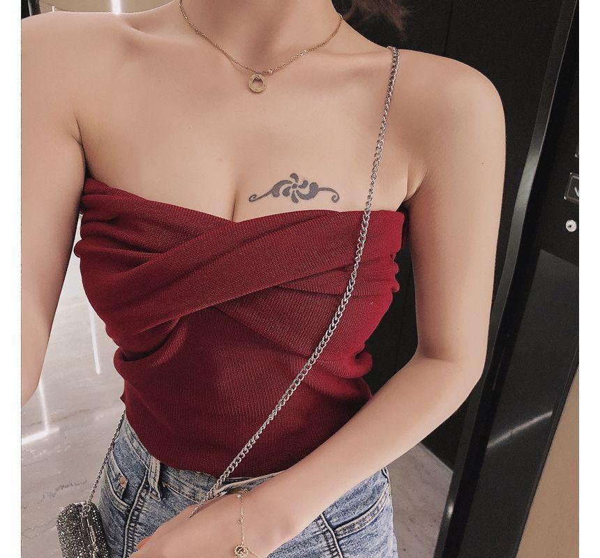 Strapless Plain Crop Knit Top Product Image