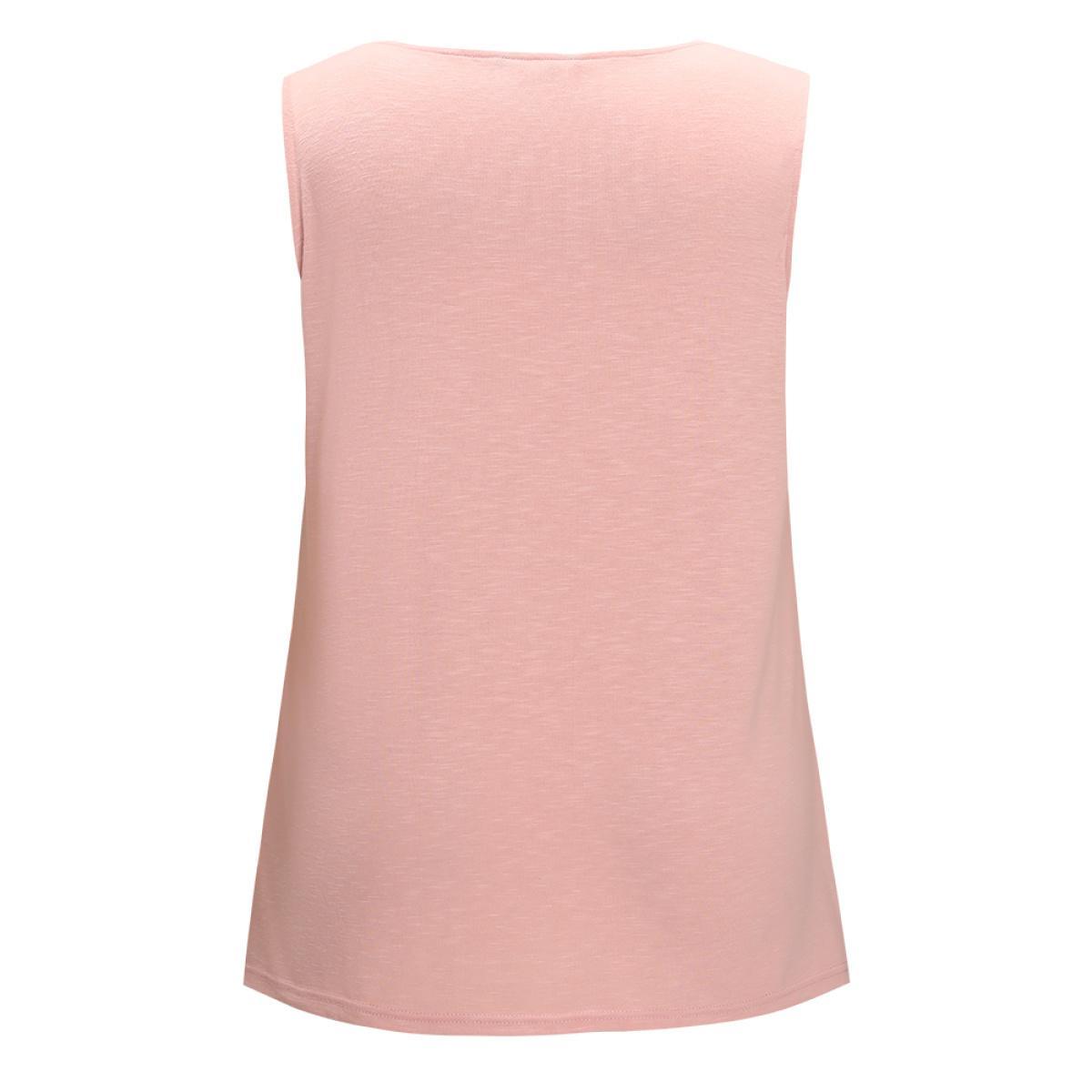 Plus Size Solid Patchwork Sleeveless Pompom Trim Tank Top Women Crepe Vacation Elastic Waist Round Neck Dailywear Tank Tops Camis BloomChic 12/L Product Image