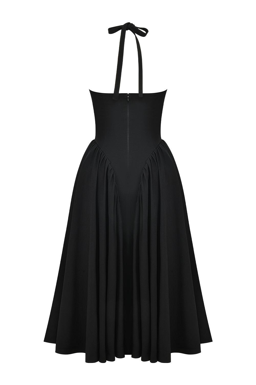 Marilyn Black Twill Halter Midi Dress Product Image