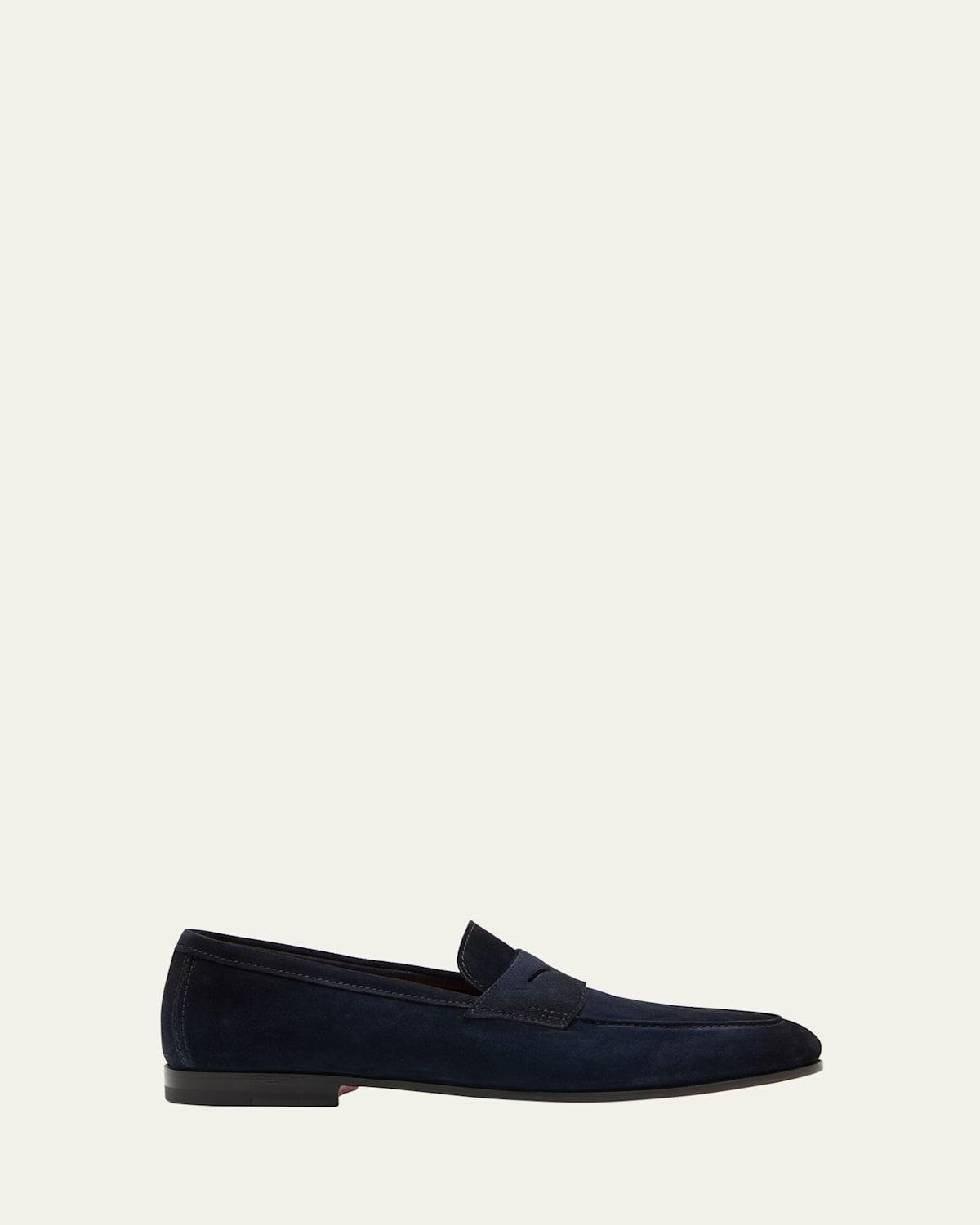 Mens Suede Rubber-Sole Penny Loafers Product Image
