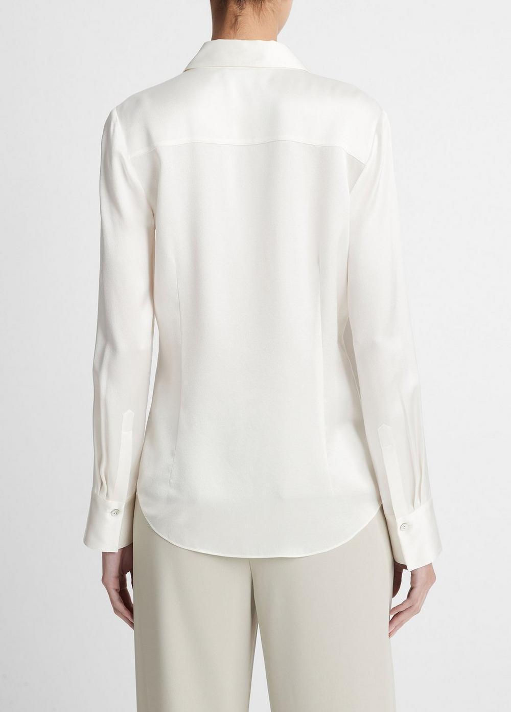 Silk Chest-Pocket Long-Sleeve Blouse Product Image