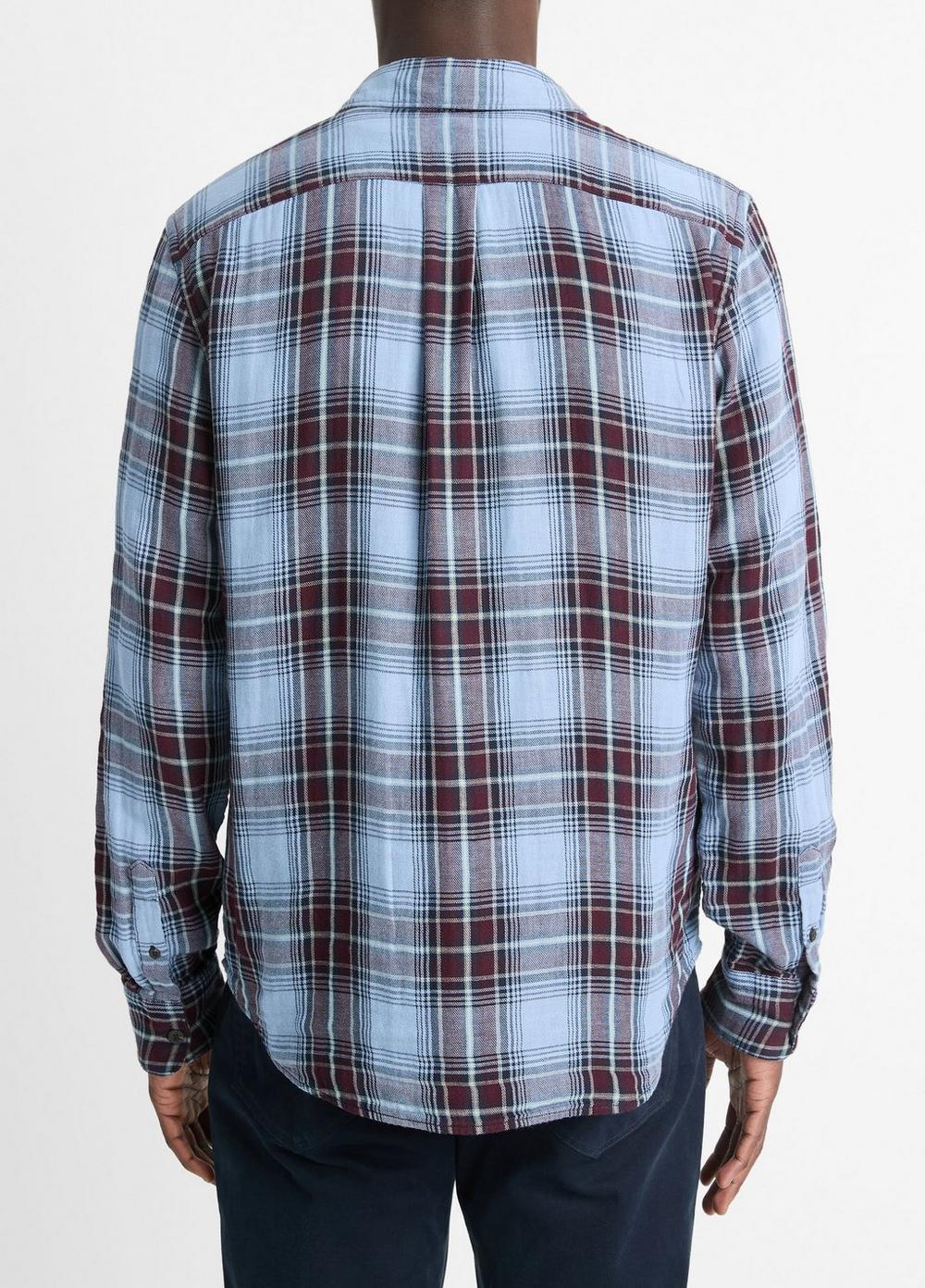 Mens Napa Plaid Cotton Shirt, Blue Cloud/malbec, Size XL Vince Product Image