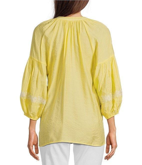 Calessa Embroidered Split V-Neck 3/4 Sleeve Tunic Product Image