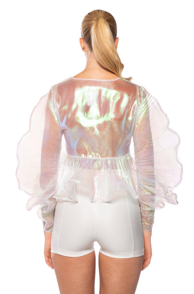 ETHEREAL PLEATED PEPLUM WRAP BLOUSE Product Image