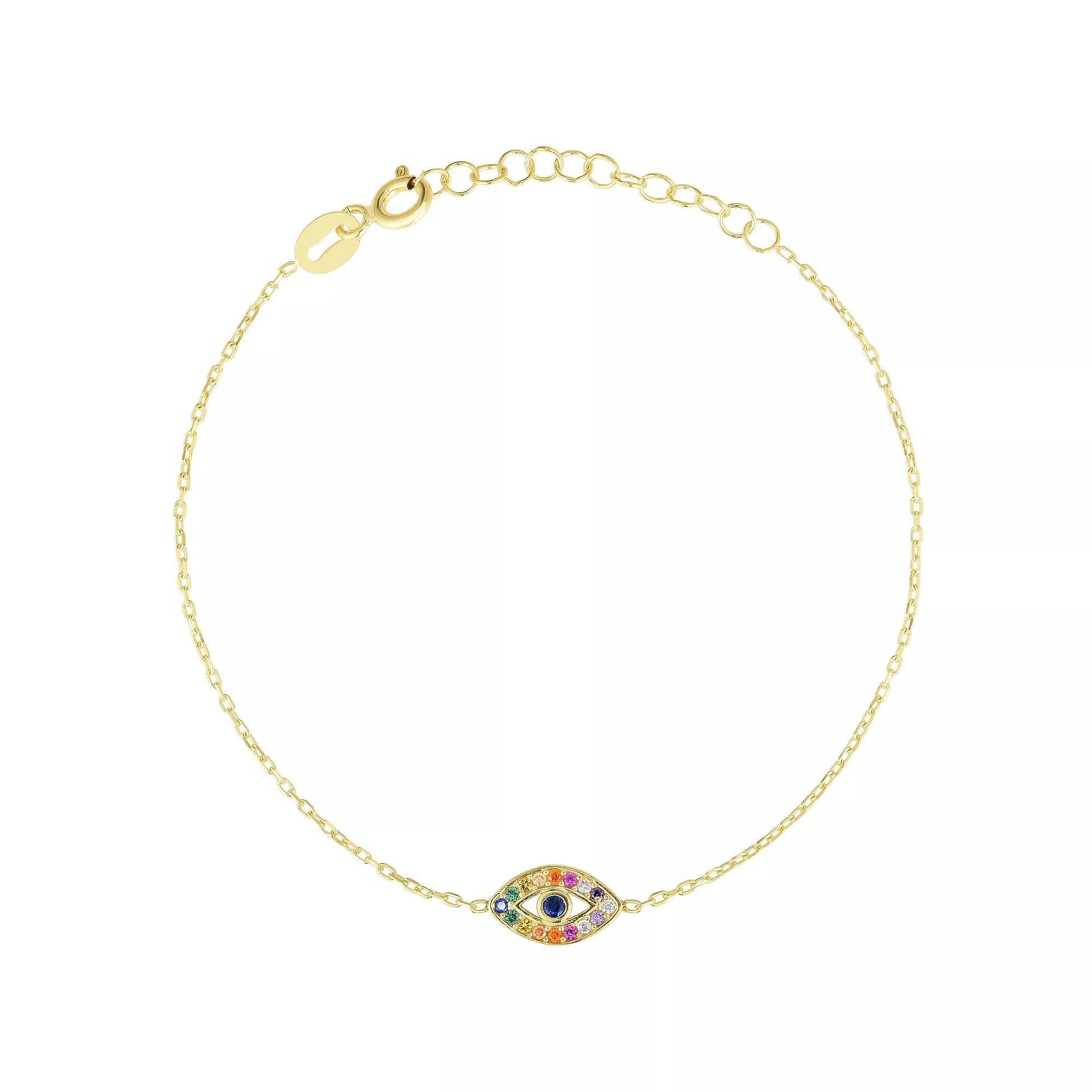 Sunkissed Sterling 14k Gold Over Silver Emerald Cut Cubic Zirconia Tennis Bracelet, Women's, Size: 7", Gold Tone Red Product Image