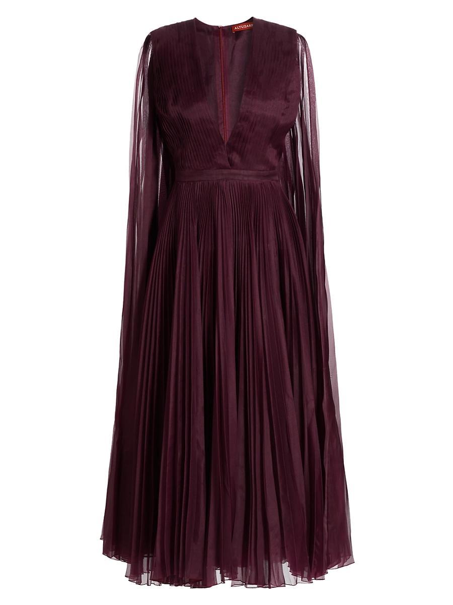 Womens Pamela Silk Pleated Cape Maxi Dress Product Image