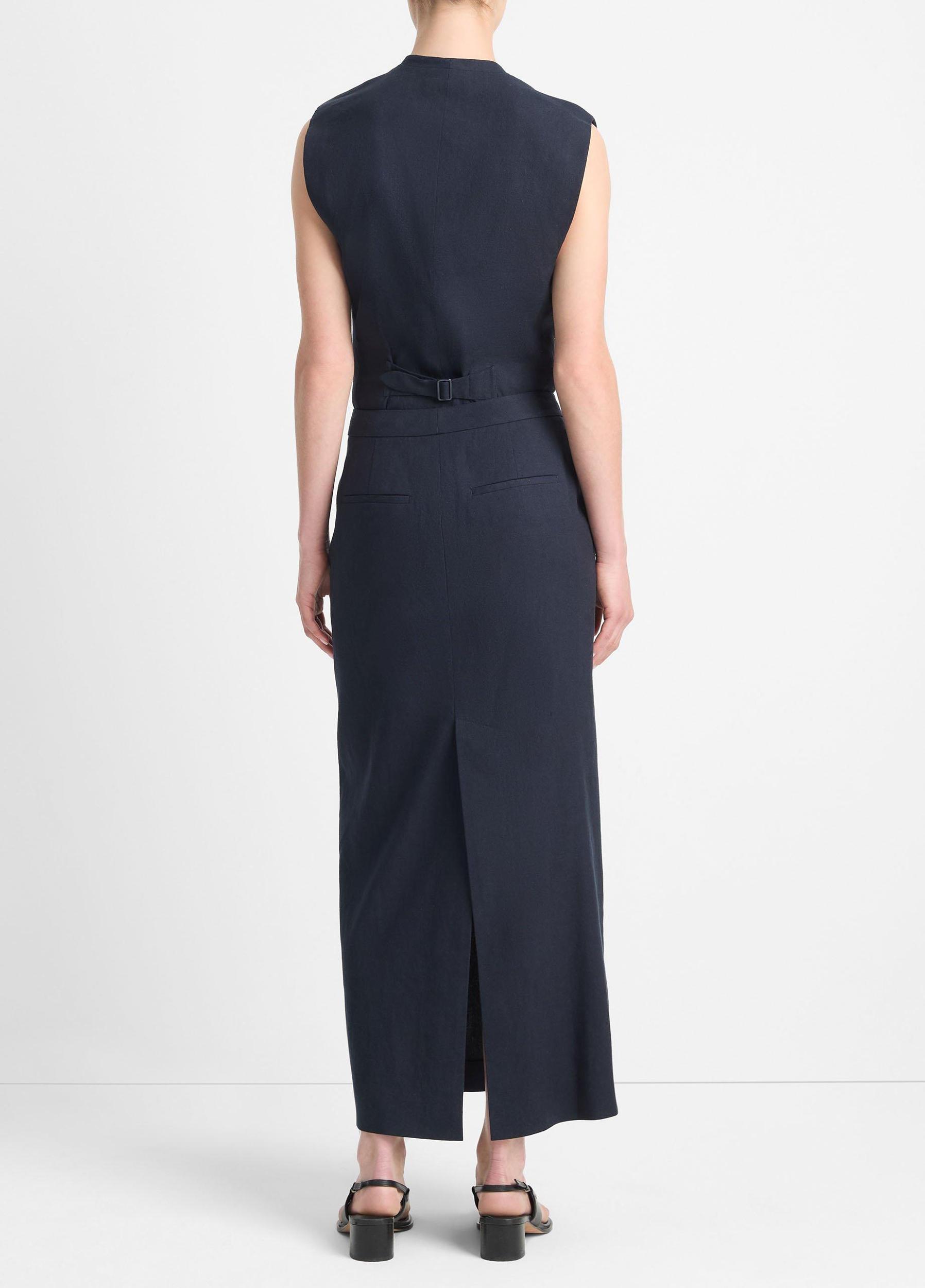 Womens Linen-Blend Mid-Rise Maxi Skirt, Dark Cliffside, Size 10 Vince Product Image