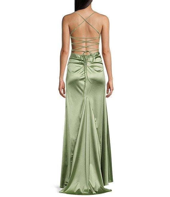 B. Darlin Cowl Neck Spaghetti Strap Lace Up Back Dress Product Image