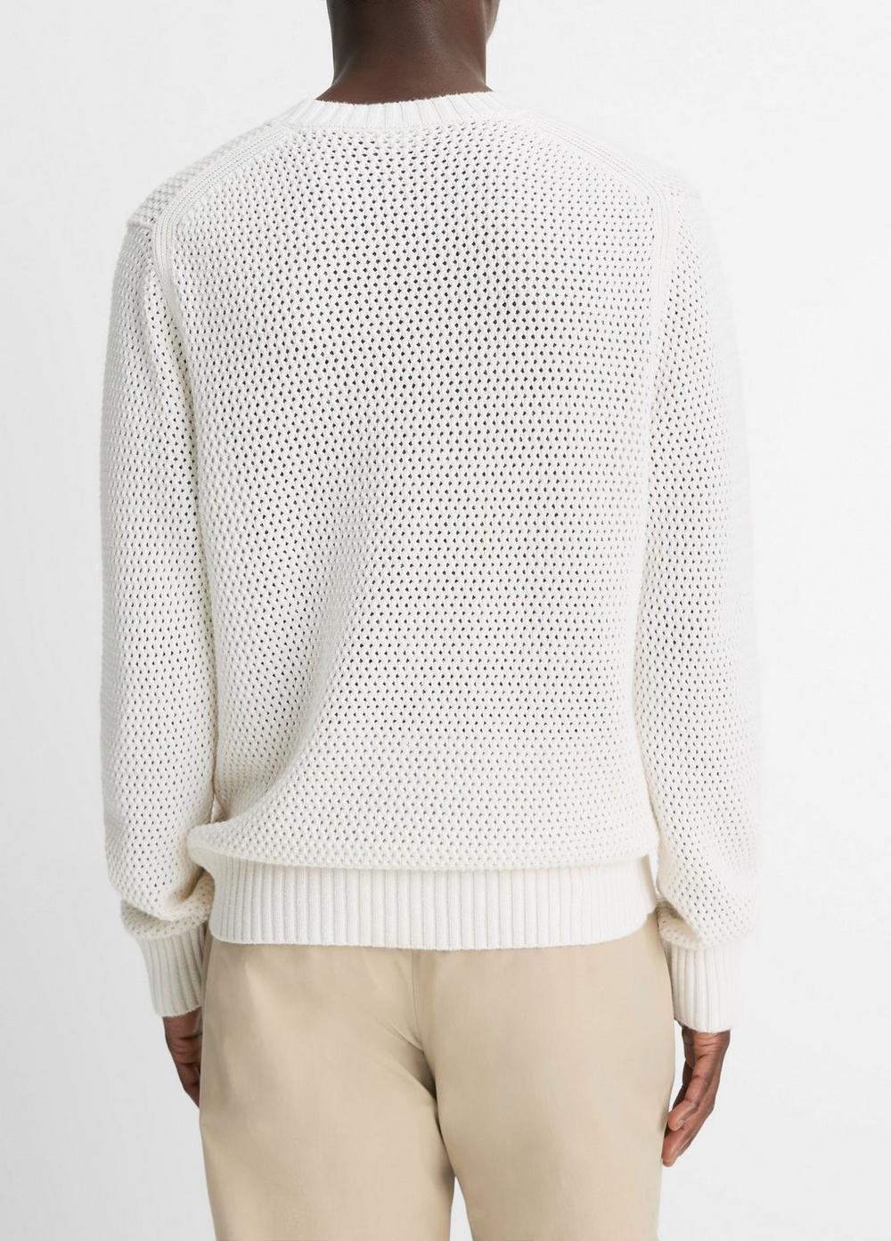 Mens Mesh-stitch Cotton-Cashmere Crew Neck Sweater, Optic White, Size L Vince Product Image