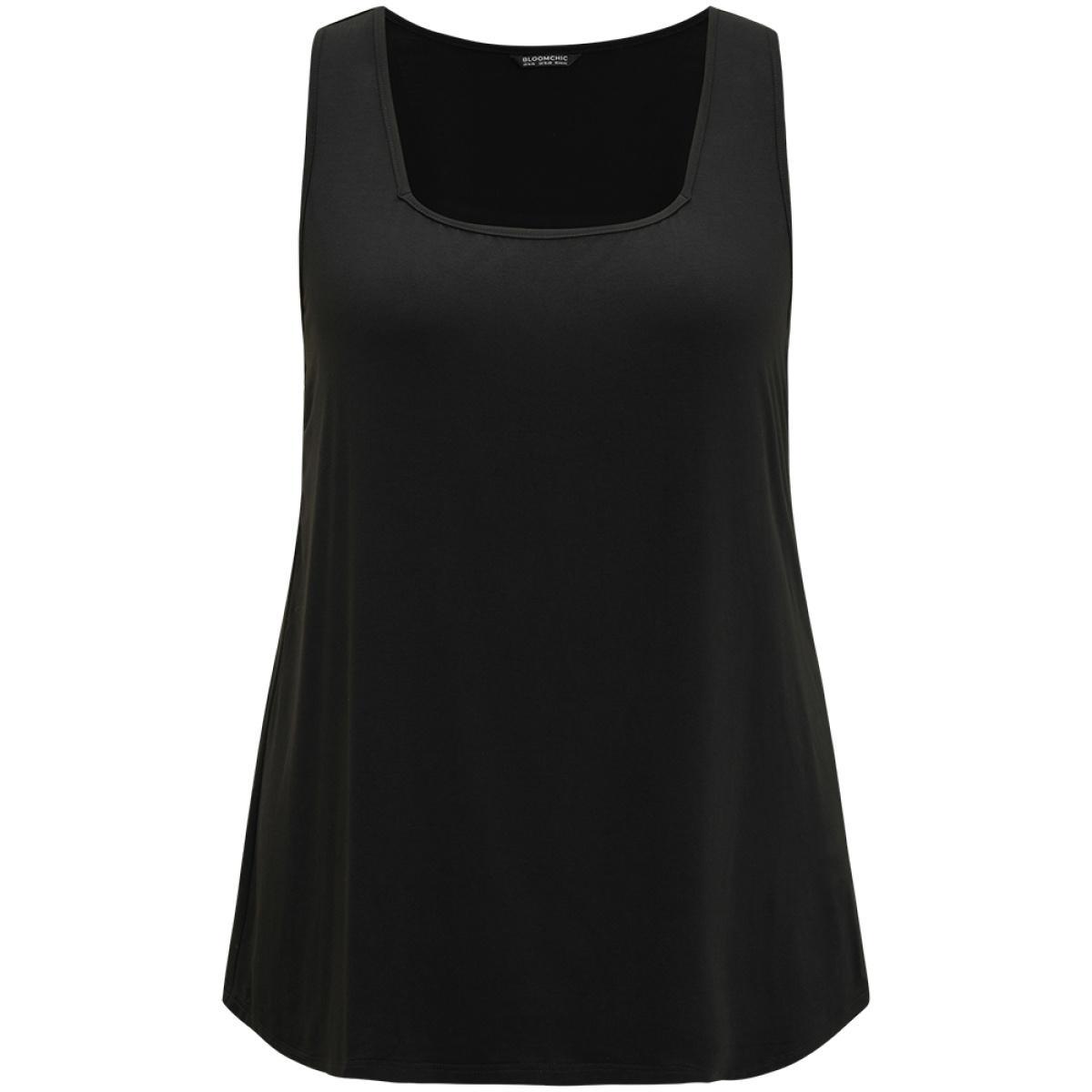 Plus Size Supersoft Essentials Plain Square Neck Skinny Tank Top Women Black Basics Non Square Neck Everyday Tank Tops Camis BloomChic 28/5X Product Image