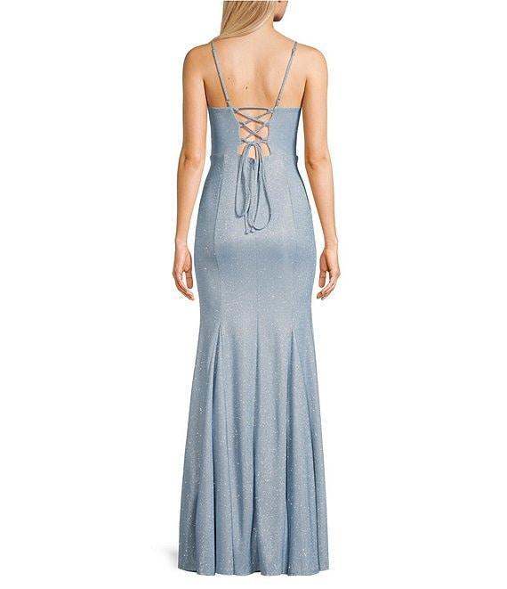 Midnight Doll Fairy Dust Pattern V-Neck Spaghetti Strap Lace Up Back Godet Dress Product Image
