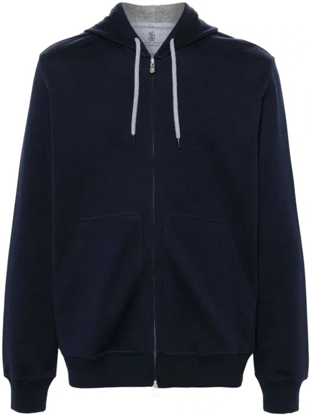 BRUNELLO CUCINELLI Zip-up Jersey Hoodie In Blue Product Image