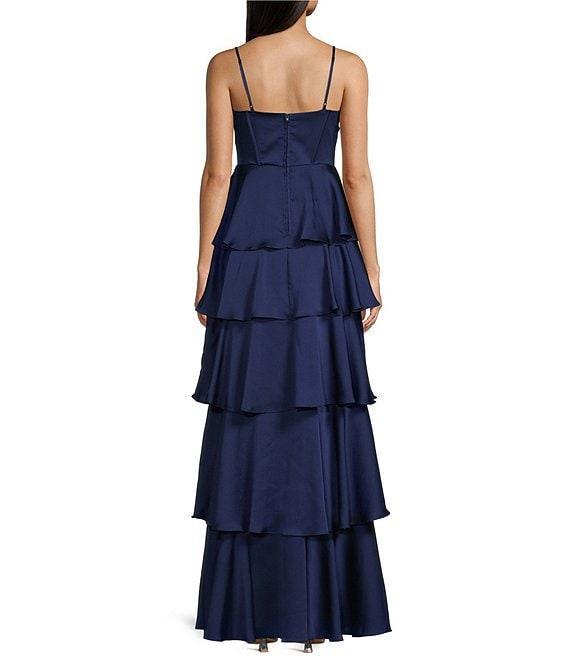 B. Darlin Satin Spaghetti Strap Emma Ruffle Skirt Dress Product Image