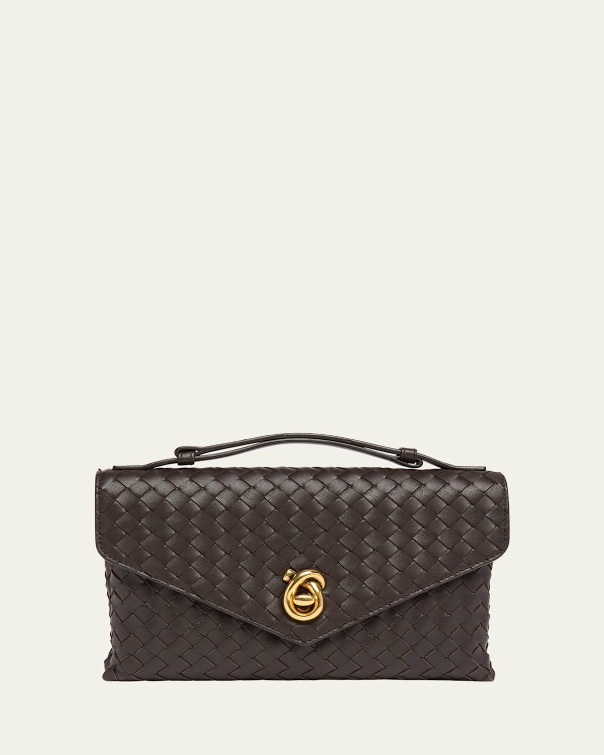 BOTTEGA VENETA Knot Lock Medium Intrecciato Leather Shoulder Bag In Brown Product Image
