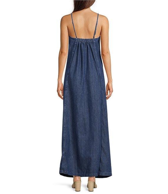Reba Leona Denim Square Neck Sleeveless Maxi A-Line Dress Product Image