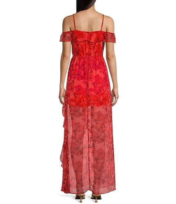 I.N. San Francisco Floral Print Off The Shoulder Asymmetrical Dress Product Image