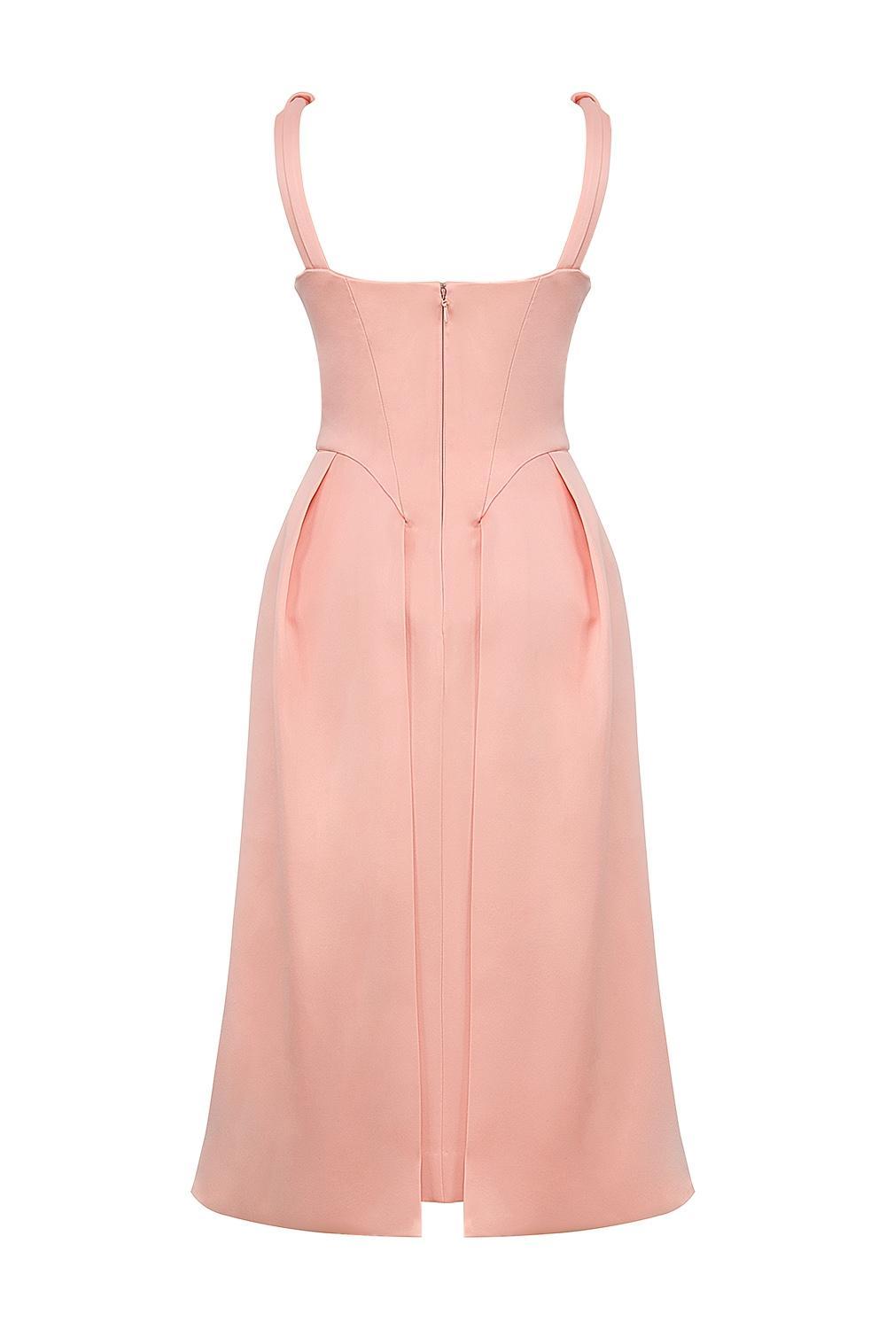 Paloma Peach Satin Pleated Midi Dress Product Image