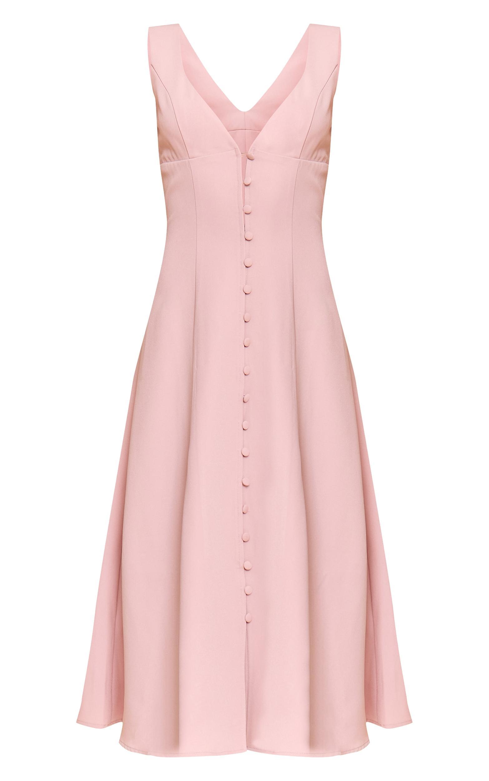 Petite Pale Rose Plunge Button Up Midi Dress Product Image