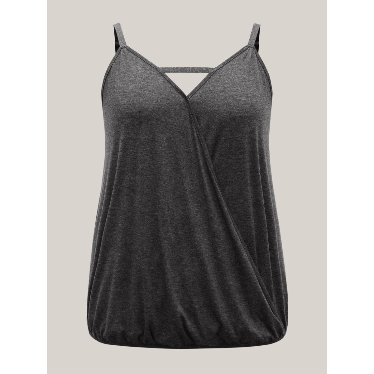 Plus Size Supersoft Stretchy Neck Cut-Out Tank Top Women DimGray Overlapping V-neck Everyday-Casual Tank Tops Camis BloomChic 14-16/1X Product Image