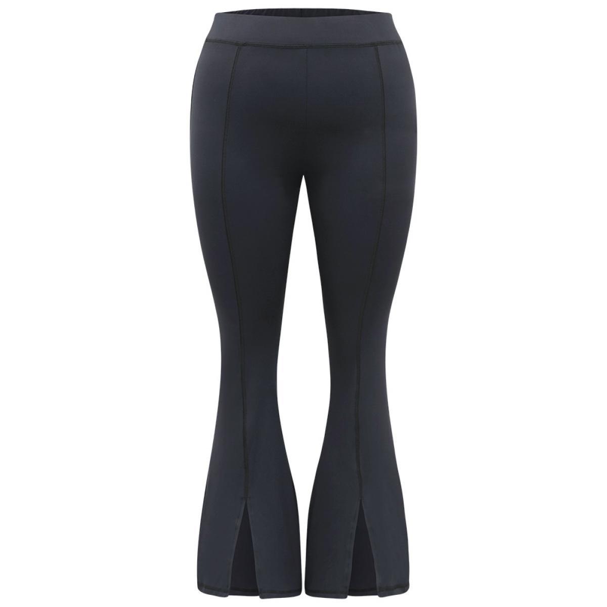 Plus Size Plain Split Hem Flare Leg Leggings Women Indigo Elegant High stretch Flare Leg High Rise Dailywear Leggings BloomChic 12/L Product Image