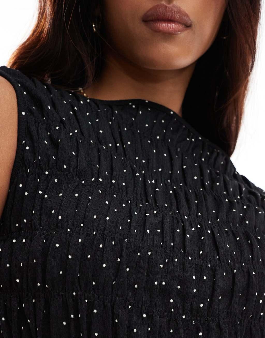 ASOS DESIGN shirred tank top in black polka dot Product Image