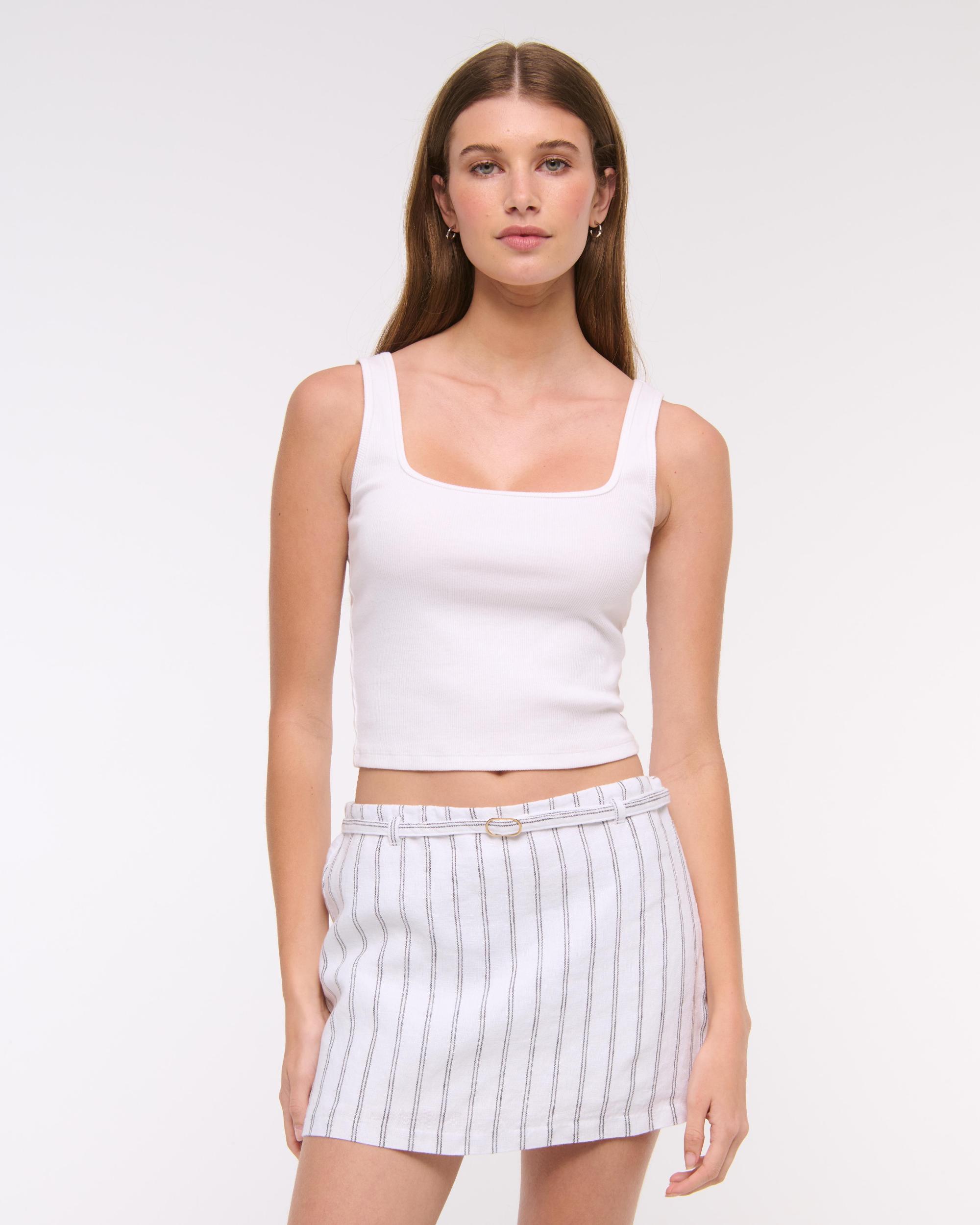 Mid Rise Premium Linen Belted Mini Skort Product Image