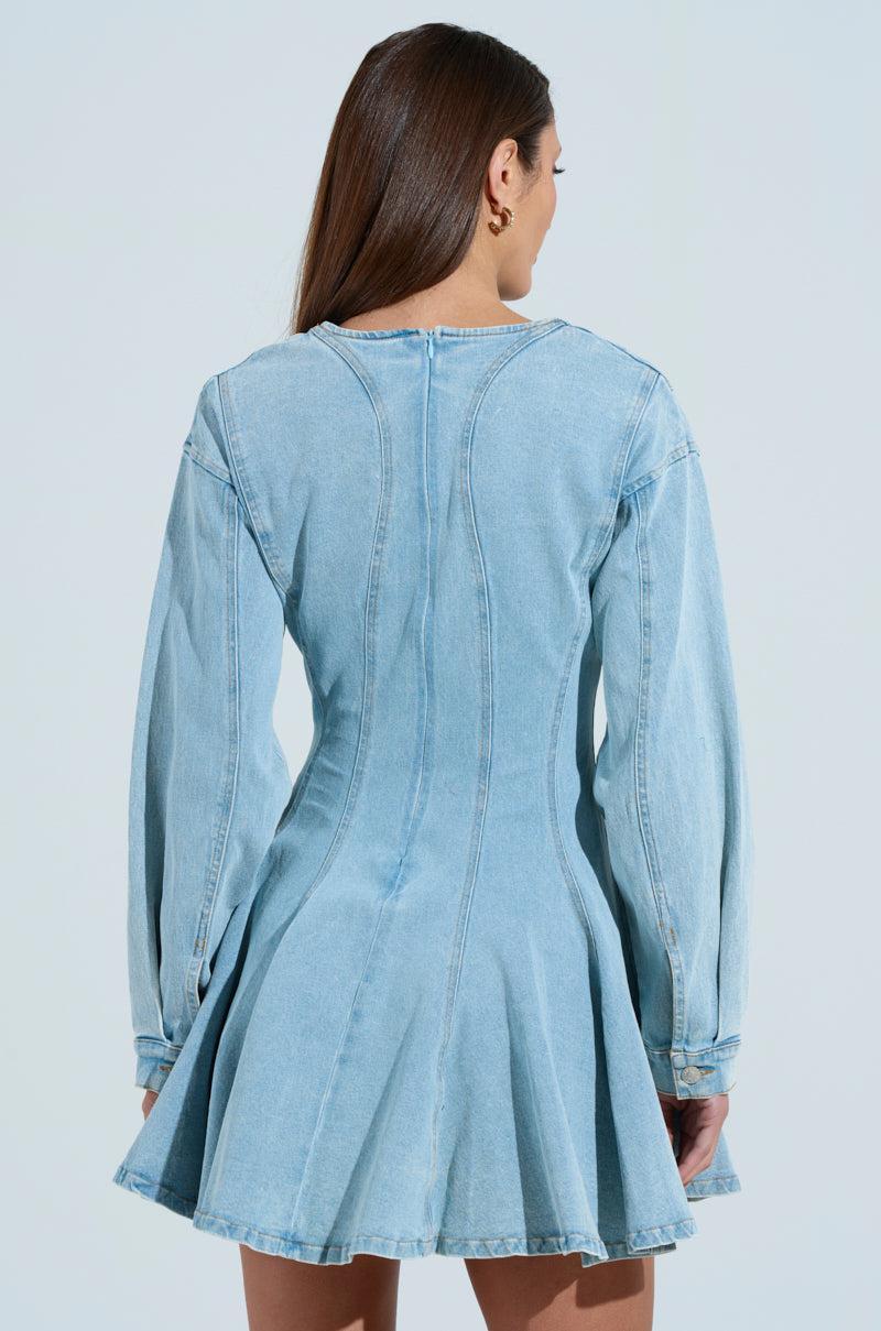 ALL ABOUT MY BUSINESS DENIM MINI DRESS Product Image