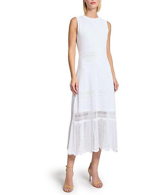 MISOOK Pointelle Knit Crew Neck Sleeveless Ruffle Hem Dress Product Image