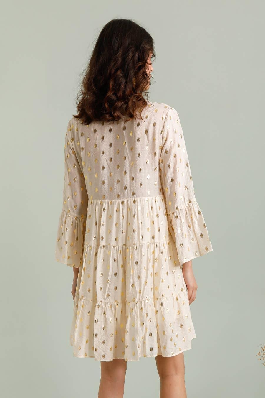 Saint Tropez Silk Dress- Ecru and Gold Product Image