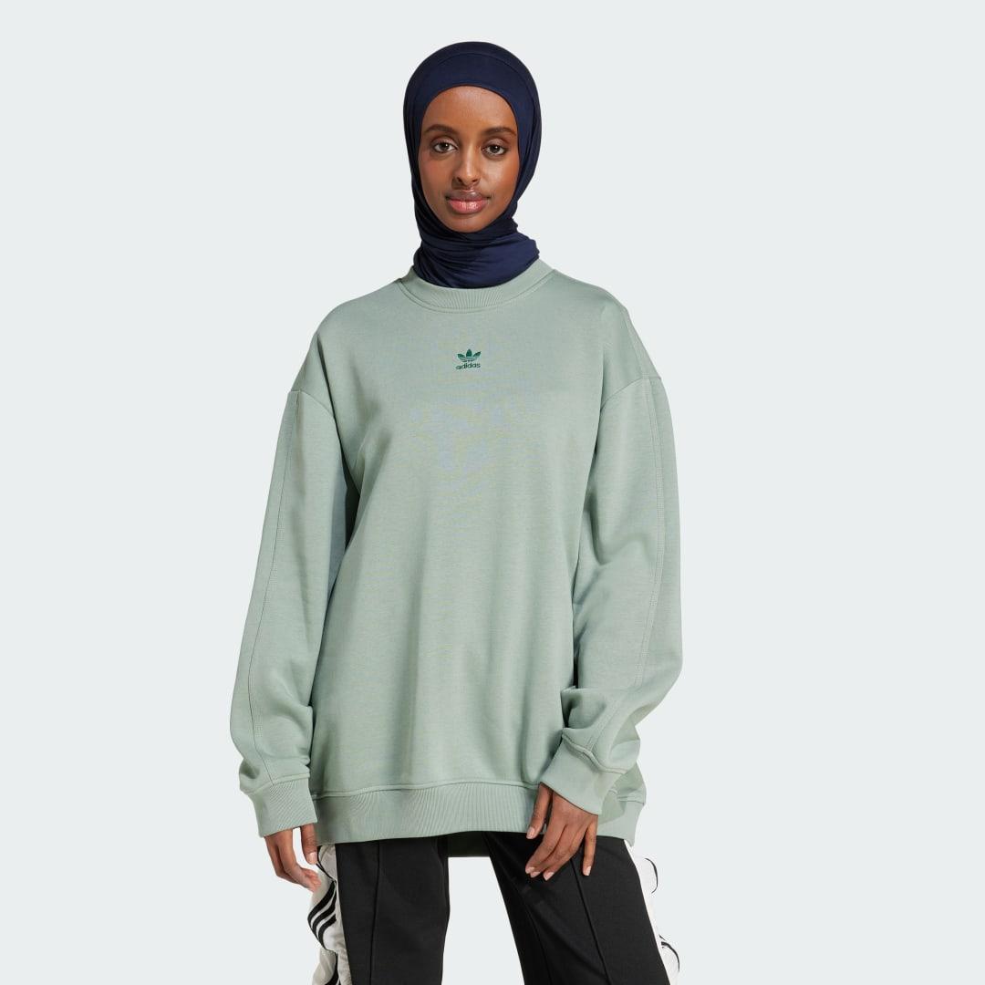 adidas Essentials Fleece Long Oversized Crew Sweatshirt Black L Womens Product Image