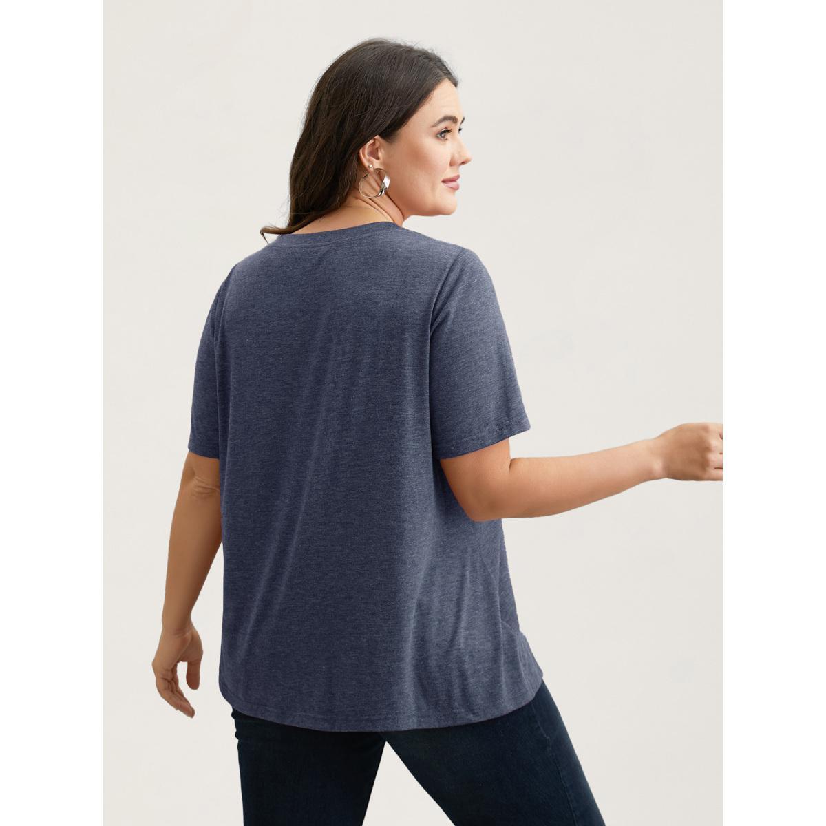 Plus Size Nope Not Today Print Rhinestone Round Neck T-Shirt Indigo Women Casual Rhinestone detailing Round Neck Everyday T-shirts BloomChic 26/4X Product Image