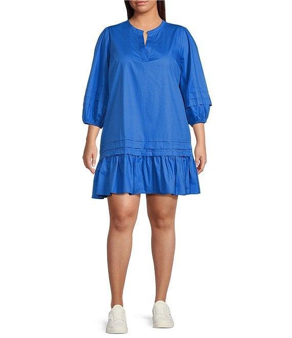Sugarlips Plus Velma Long Sleeve Ruffled Poplin Shift Dress Product Image