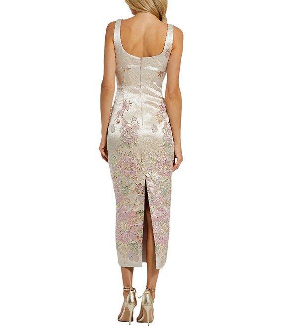 Mac Duggal Scoop Neck Sleeveless Floral Brocade Sheath Midi Dress Product Image