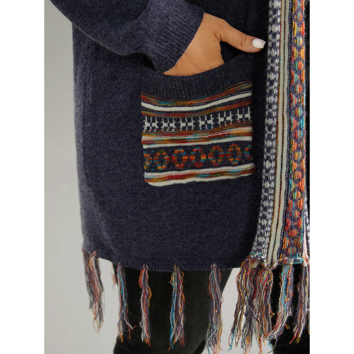 Plus Size Supersoft Essentials Bandana Tassel Trim Cardigan Indigo Women Casual Loose Long Sleeve Everyday Cardigans BloomChic 28/5X Product Image