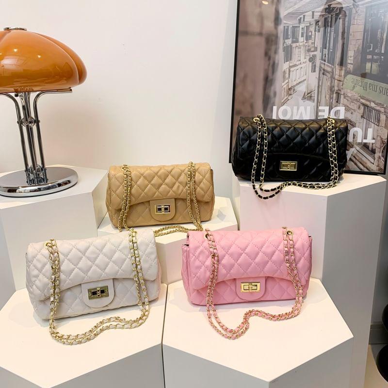Chain Strap Quilted Faux Leather Flap Crossbody Bag Product Image