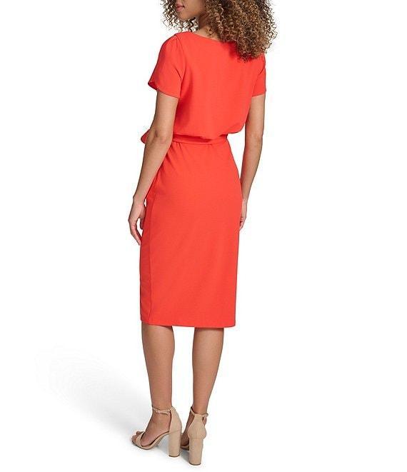 Kensie Scuba Crepe Boat Neck Short Sleeve Tie Waist Wrap Blouson Midi Dress Product Image