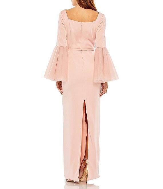 Mac Duggal Long Flounce Sleeve Square Neck Sheath Gown Product Image