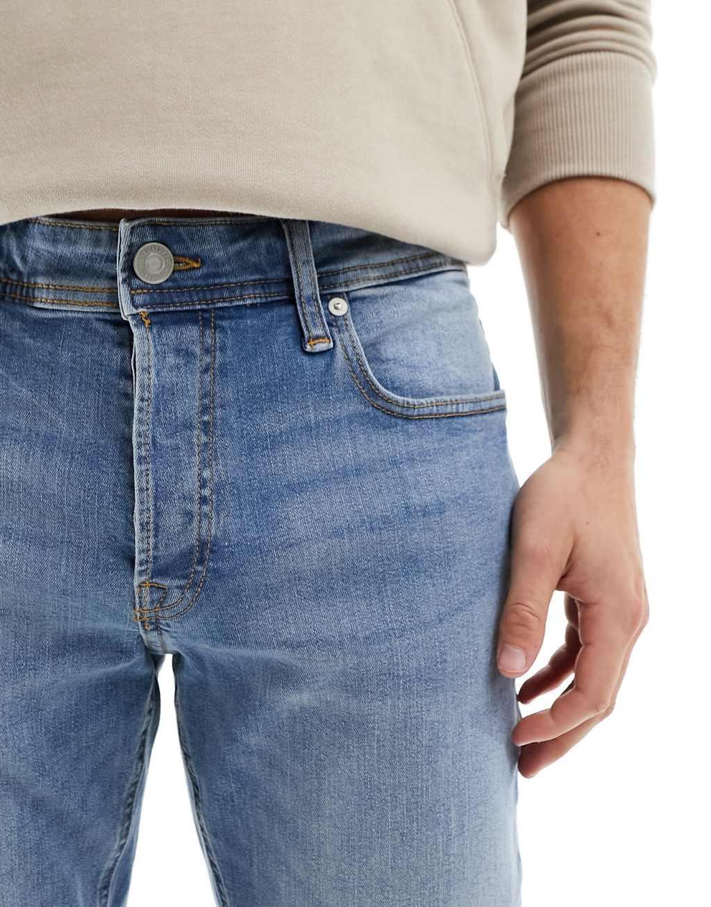 Jack & Jones Glenn slim leg jeans in light wash denim Product Image