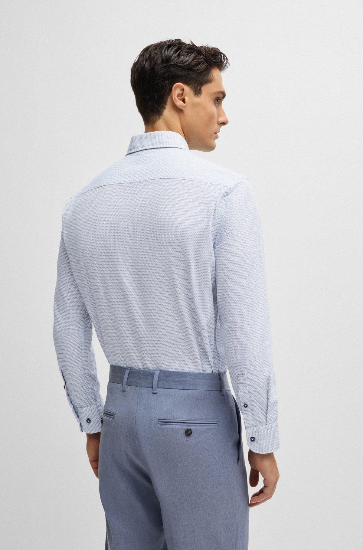 BOSS - Casual-fit shirt in structured cotton with spread collar - Light Blue Product Image