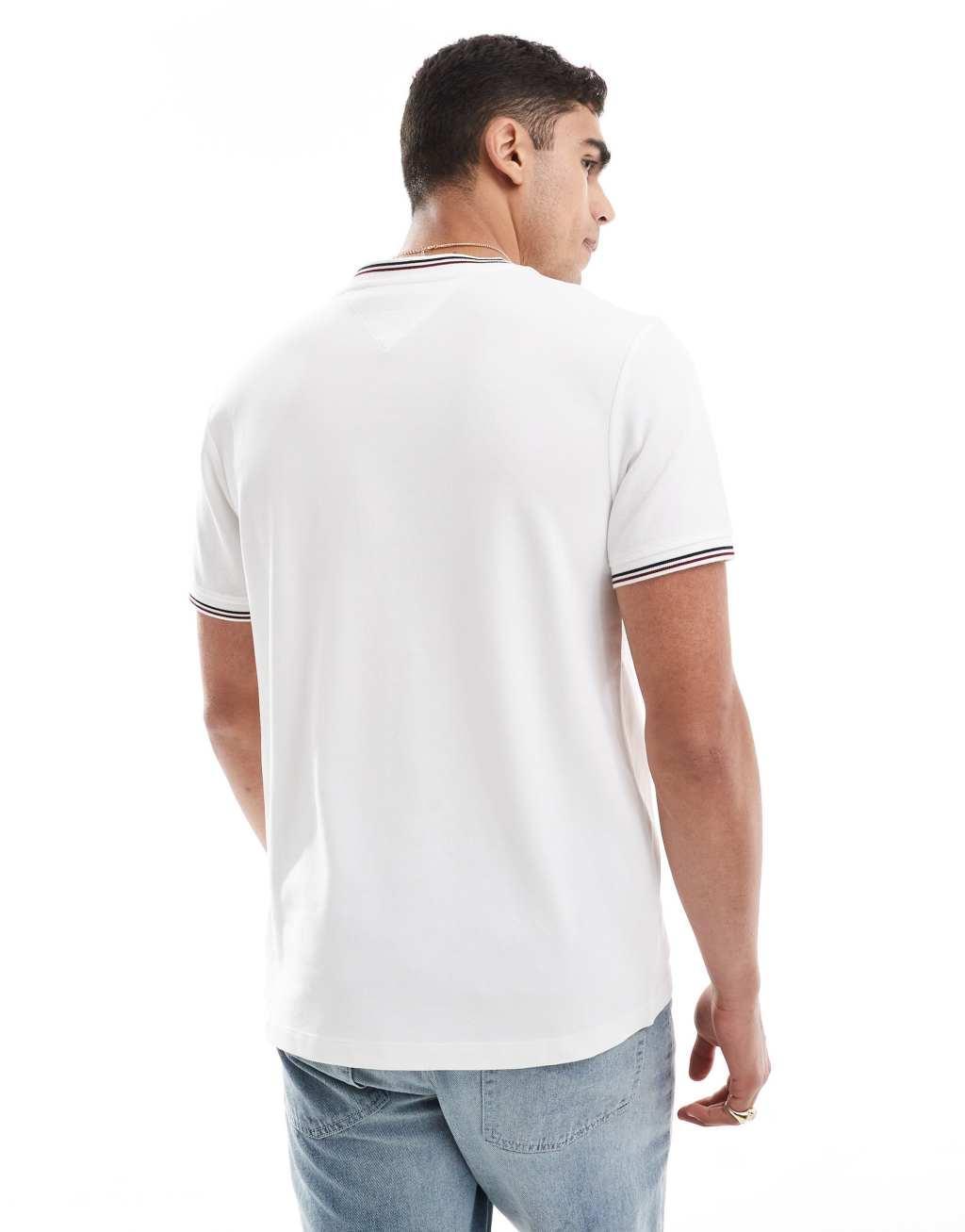 Tommy Hilfiger tipped collar t-shirt in white Product Image