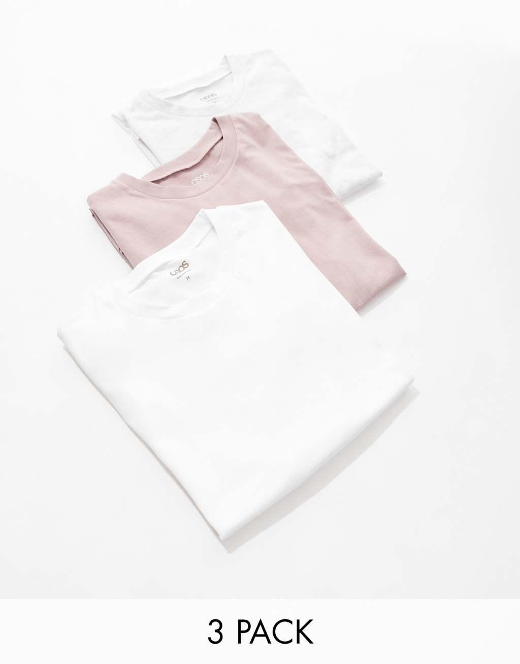 ASOS DESIGN essential 3 pack crew neck t-shirts in multiple colors Product Image