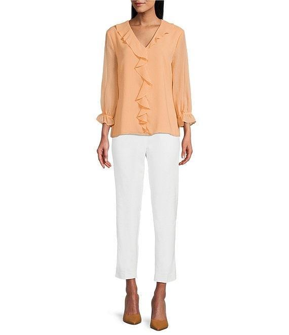 Investments Petite Size Riley Woven Cascading Ruffle V-Neck 3/4 Sleeve Top Product Image