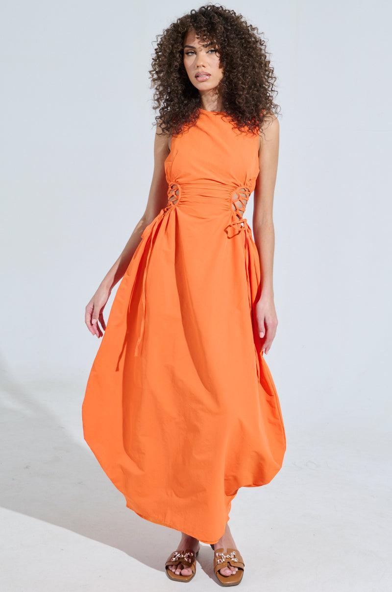 ALINA LACE UP DETAIL MAXI DRESS IN ORANGE Product Image
