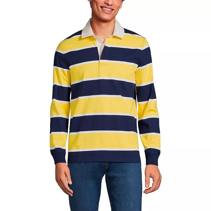 Men's Lands' End Striped Rugby Shirt, Size: Medium, Black Blue Stripes Product Image