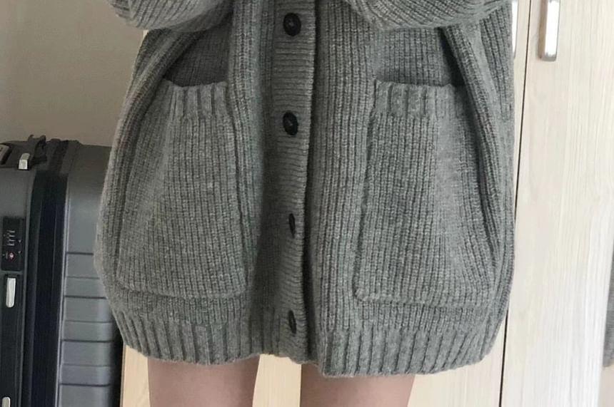 V-Neck Plain Button-Up Oversized Cardigan Product Image