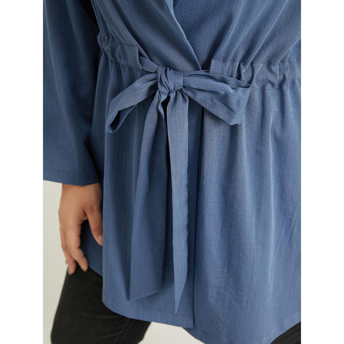 Plus Size Plain Drawstring Knot Gathered Coat Women Indigo Casual Plain Ladies Dailywear Winter Coats BloomChic 18-20/2X Product Image