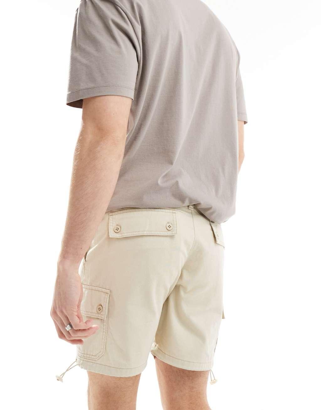 ASOS DESIGN slim cargo shorts in beige Product Image
