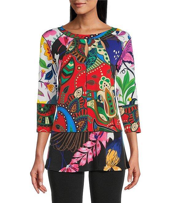 Eva Varro Five Beams Denize Combo Print Crew Neck 3/4 Sleeve Banded Tunic Product Image