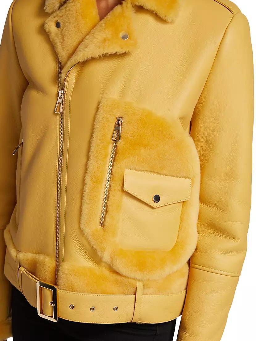 Shearling-Trimmed Leather Moto Jacket Product Image